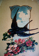Cpa ST VALENTIN, Gaufrée HIRONDELLE & ROSES ANCIENNES ,1908 , SWALLOW BIRD TO MY VALENTINE  EMBOSSED OLD PC - Saint-Valentin