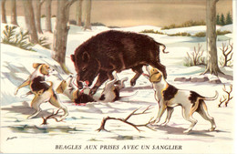 P. Horber Papier Pub Produit Pharmaceutique Biolactyl Beagles Aux Prises Avec Un Sanglier Boar Cinghiale イノシシ Dog 公猪 - Advertising