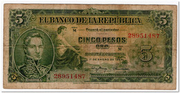 COLOMBIA,5 PESO ORO,1963,P.399,FINE - Colombie