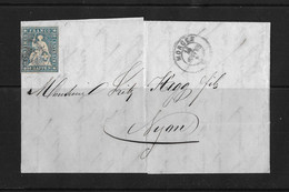 1854-1862 HELVETIA / STRUBEL (Ungezähnt) → Faltbrief Von MORGES Nach NYON    ►SBK-23B4.Vb / Guter Schnitt◄ - Storia Postale
