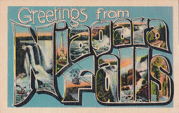 3361 – Large Letters - Greetings From Niagara Falls New York NY Between U.S.A. - Canada – Linen – VG Condition – 2 Scans - Souvenir De...