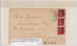 VENEZIA-GIULIA LETTERA DA TRIESTE PER BOLOGNA DEL 26-7-47 CON IMP. LIRE 2 X 3 - Storia Postale