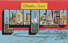 3374 – Large Letters - Greetings From Long Beach California CA - U.S.A. – Linen – Fair Condition – 2 Scans - Souvenir De...