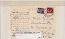 VENEZIA-GIULIA  CARTOLINA POSTALE  DA TRIESTE PER BOLOGNA DEL 1-10-46 CON IMP. LIRE 1 + LIRE 2 - Marcophilia