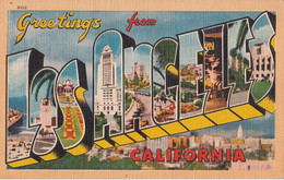 3376 – Large Letters - Greetings Los Angeles California CA - U.S.A. – Written Postmark 1943 – Linen – Good Condition - Souvenir De...