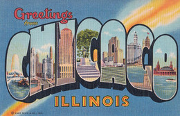 3378 – Large Letters - Greetings From Chicago Illinois IL - U.S.A. – Linen – VG Condition – 2 Scans - Souvenir De...