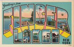 3380 – Large Letters - Greetings From Finger Lakes New York NY - U.S.A. – Linen – VG Condition – 2 Scans - Souvenir De...