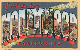 3381 – Large Letters - Greetings From Hollywood California CA - U.S.A. – Linen – VG Condition – 2 Scans - Souvenir De...