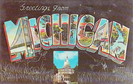 3388 – Large Letters - Greetings From Michigan MI - U.S.A. – VG Condition – 2 Scans - Souvenir De...