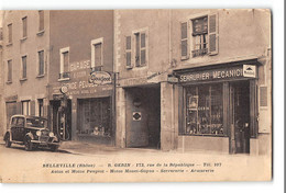 CPA 69 Belleville Garage Autos Motos Peugeot Goyon Serrurerie Armurerie R. Gerin 173 Rue De La Republique - Belleville Sur Saone