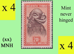 1947 ** BELGIAN CONGO / CONGO BELGE = COB 293 MNH MASKS & CARVINGS : BLOCK OF -4- STAMPS WITH ORIGINAL GUM - Blocchi