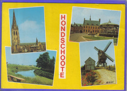 Carte Postale 59. Hondshoote  Moulin De Nordmolen   Kiosque à Musique Mairie L'église    Très Beau Plan - Hondshoote