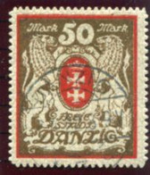 DANZIG 1922 Large Arms 50 Mk. Upright Watermark, Postally Used, Expertised Kniep And Infla.  Michel 100Xa - Usados