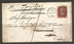 GREAT BRITAIN. QV. 1866. 1d RED REDIRECTED COVER. PLATE 85 OJ. ADDRESSED TO LE DUC DE NEMOURS AT CLAREMONT. - Storia Postale