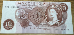 Bank Of England 10 Shillings Note (Y95 Series, Q Hollom) - Excellent Condition - 10 Schilling