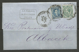 SPAIN. 1877. FOLDED ENVELOPE. REUS TO ALBACETE. LA FABRIL ALGODONERA. - Lettres & Documents