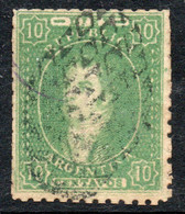 ARGENTINA Sello Usado BERNARDINO RIVADAVIA X 10 Centavos Filigrana RA Años 1864-67 – Valorizado En Catálogo € 85,00 - Used Stamps