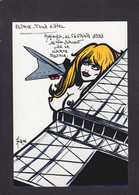 CPM Concorde Tour Eiffel Nu Féminin Nude AMIENS En 9 Ex. Numérotés Signés JIHEL Original Fait Main Voir Dos - Bolsas Y Salón Para Coleccionistas