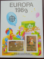 O) 1989 BELGIUM, PROOF, EUROPA 1989, CHILDREN'S TOYS, MARBLES, JUMPING-JACK, CATALOG VALUE 125 Usd, XF - Probe- Und Nachdrucke