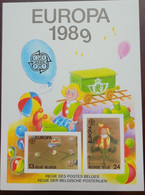 O) 1989 BELGIUM, PROOF, EUROPA 1989, CHILDREN'S TOYS, MARBLES, JUMPING-JACK, CATALOG VALUE 125 Usd, XF - Essais & Réimpressions