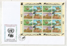 FDC, Premier Jour, ONU, Espéces Menacées D'extinction, 260 X 180 Mm, Bloc De 16 Timbres, 2002, Frais Fr 2.00 E - ONU