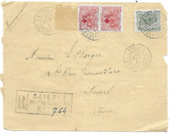 GUYANE -  Sur Devant D'enveloppe Recommandée Yvert 74 (2) Et Yvert 52 - Cad CAYENNE 21 Décembre 1915 - Cachet R N° 764 - Lettres & Documents