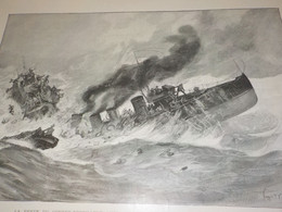GRAVURE PERTE DU CONTRE TORPILLEUR COBRA MER DU NORD  1901 - Boats