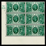 Ref 1587 - GB 1935 Silver Jubilee 1/2d Control Block (W35) Cylinder 18. Of 6 Stamps MNH/MM - Neufs