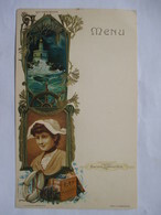 MENU  -  JEUNE  FILLE  DE   QUIBERON   -  BISCUITS  LEFEVRE-UTILE -  GAUFFRE  ET  DORE    20.5 X 12.5  CM. - Menus