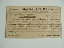 1887 Grandi Magazzini Fratelli Bocconi Milano  VERSO Rutigliano Bari   COMMERCIO   COME DA FOTO - Mercanti