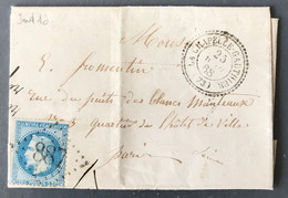 France N°22 Sur Lettre, TAD Perlé La Chapelle-Gautier (73) 25.4.1868 + GC 887 - (N288) - 1849-1876: Periodo Clásico