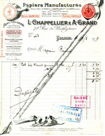 FACTURE.PARIS.PAPIERS & TOILES GOMMÉS.PAPIERS MANUFACTURES.L.CHAPPELLIER & A.GRAND 78 RUE DE WATTIGNIES. - Imprimerie & Papeterie