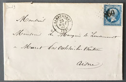 France N°22 Sur Lettre (LSC), TAD Champcenest (73) 25.8.1867 + GC 860 - (N299) - 1849-1876: Période Classique