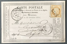 France N°55 Sur Carte Précurseur, TAD Choisy-en-Brie (73) 22.9.1875 + GC 6165  (ind.20) - (N302) - 1849-1876: Période Classique