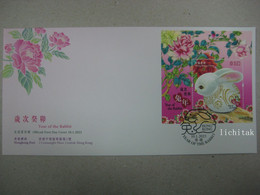 China Hong Kong 2023 New Year Of RABBIT SILK Stamp S/S FDC 兔年 - FDC