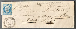 France N°22 Sur Lettre, TAD Perlé Bourron (73) 18.5.1866 + GC 586 + OR (Montigny S. Loing) - (N310) - 1849-1876: Période Classique