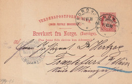 Norvège Entier Postal Trondhje Pour L'Allemagne 1898 - Enteros Postales