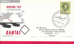 AUSTRALIA - FIRST JET FLIGHT QANTAS ON B.707 FROM SIDNEY TO LONDON *27.10.1959 *ON OFFICIAL ENVELOPE - Premiers Vols