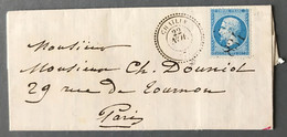 France N°22 Sur Enveloppe, TAD Perlé Chailly (73) 22.11.1864 + GC 834 - (N315) - 1849-1876: Periodo Clásico