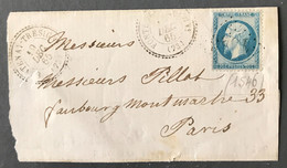 France N°29 Sur Lettre (LSC), TAD Perlé  Fontenay-Trésigny (73) 19.12.1865 + GC 1546 - (N319) - 1849-1876: Classic Period