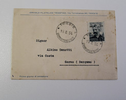 1954 TRIESTE Busta Affrancata+COMMEMORATIVO ISOLATO  L.25 AMG-FTT ALBERTO CATALANI-PP849 - Marcophilie