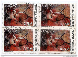 Andorra 2005 Europa CEPT - Food  Usagée  (used , Circular) Block Of X 4 Pcs - Stamps  (lot - 2 - 141 A) - Gebruikt