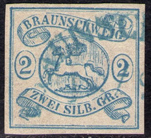 Bogenstempel Braunschweig 18/2 Auf 2 Silbergroschen Blau - Braunschweig Nr. 2 - Pracht - Brunswick