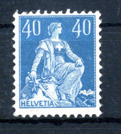 1916-22 SVIZZERA N.164a * Helvetia Seduta, 40c. Azzurro Verdastro - Nuovi