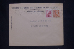 FRANCE - Mercure 15ct Seul Sur Enveloppe Des Chemins De Fer Avec Vignette De La Mutualité Postale- L 137618 - 1921-1960: Modern Period