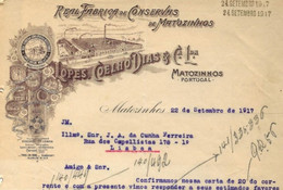 1917 Carta Timbrada REAL FABRICA De CONSERVAS MATOZINHOS Lopes, Coelho Dias - Matosinhos / Porto / Portugal - Portogallo