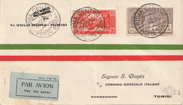 Italie Premier Vol Rome Tunisie - Volo Roma Tunisi Le 10 12 1929  Avec Cachet 'arrivée Tunisie Tunis RP En Mécanique RRR - Marcofilía (Aviones)