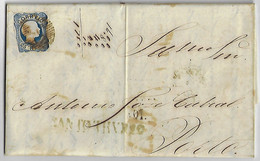 Portugal 1855 Fold Cover Sent From Santo Thirso Or Saint Thyrsus (October 7h) To Porto Stamp King Dom Pedro V 25 Réis - Lettres & Documents