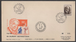 ALBERT SCHWEITZER - PRIX NOBEL / 1974 ROUMANIE FDC NUMEROTE (ref 7564) - Albert Schweitzer