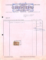 Huy - Imprimerie Papeterie G. Destatte & Fils 1962 + Timbre - Drukkerij & Papieren